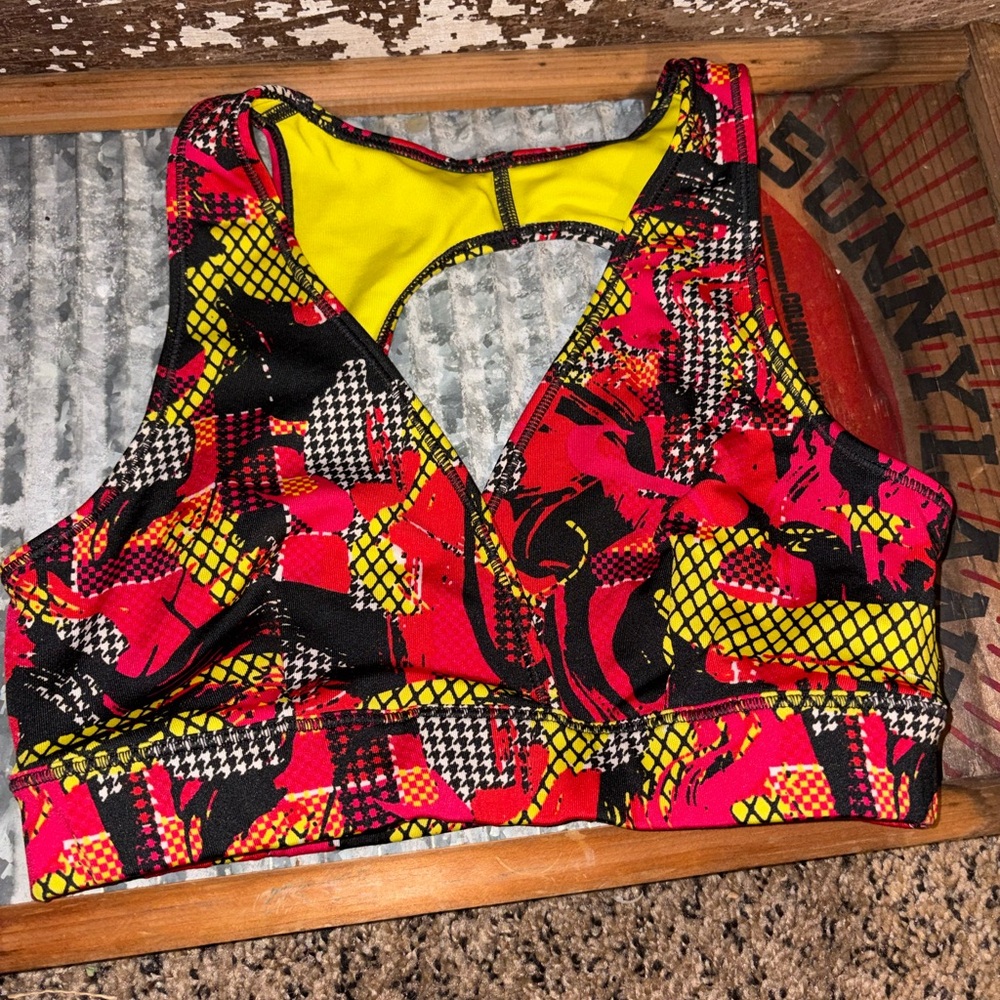Zumba Fitness Bold Red and Yellow Sports Bra